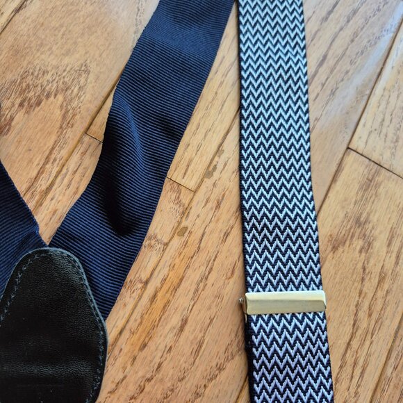 Classic Chevron Suspenders Men's Braces Y back Blue White - Picture 3 of 14